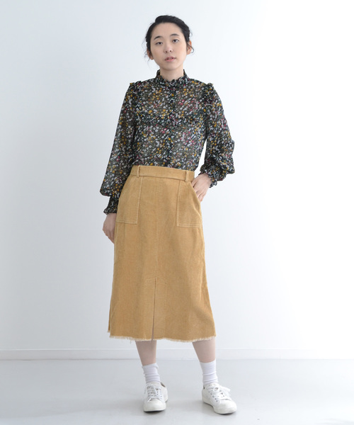 MERLOT（メルロー）の「コーデュロイフロントスリットスカート1389（スカート・レディース・ライトブルー/ブラック/ベージュ/グレー・FREE）」の7枚目の写真