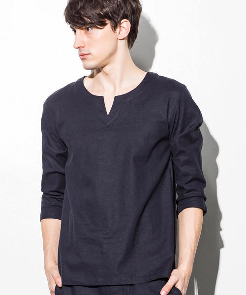 JH junhashimoto（ジェイエイチジュンハシモト）の「JH junhashimoto(ジェイエイチ ジュンハシモト)ストレッチリネンキーネックシャツ（シャツ/ブラウス・メンズ・ホワイト/ベージュ/ネイビー・SMALL/MEDIUM/LARGE）」の3枚目の写真