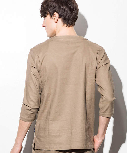 JH junhashimoto（ジェイエイチジュンハシモト）の「JH junhashimoto(ジェイエイチ ジュンハシモト)ストレッチリネンキーネックシャツ（シャツ/ブラウス・メンズ・ホワイト/ベージュ/ネイビー・SMALL/MEDIUM/LARGE）」の5枚目の写真
