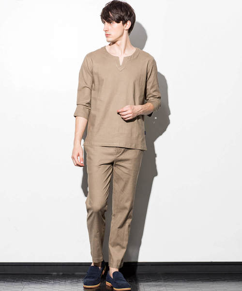 JH junhashimoto（ジェイエイチジュンハシモト）の「JH junhashimoto(ジェイエイチ ジュンハシモト)ストレッチリネンキーネックシャツ（シャツ/ブラウス・メンズ・ホワイト/ベージュ/ネイビー・SMALL/MEDIUM/LARGE）」の8枚目の写真