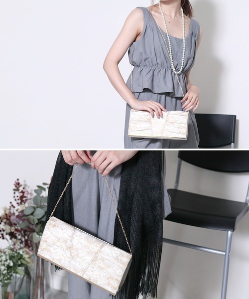 reca(レカ)の「《結婚式やパーティーに》ゴールド透かしデザイン3WAYクラッチバック(クラッチバッグ・レディース・ベージュ/ブラック・FREE)」の9枚目の写真