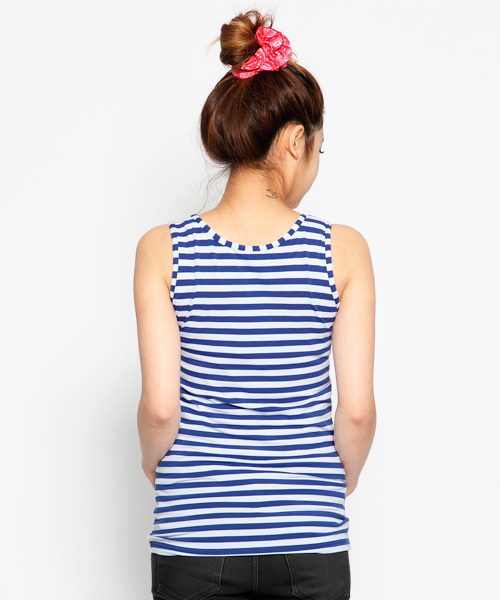 X-girl（エックスガール）の「BASIC BORDER TANK TOP（タンクトップ・レディース・ブラック/レッド/ブルー・1/2）」の5枚目の写真