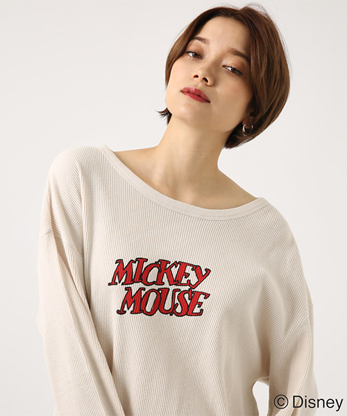 AZUL by moussy(アズールバイマウジー)の「PAINT MICKEY サーマルプルオーバー(Tシャツ/カットソー・レディース・オフホワイト/ライトブラック・SMALL/MEDIUM)」の1枚目の写真