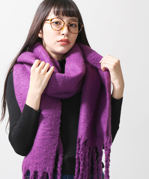 WEGO（ウィゴー）の「WEGO/ワイドフリンジストール（ストール/ショール・レディース・パープル/ネイビー/ブラウン/グレー/イエロー・FREE）」の5枚目の写真