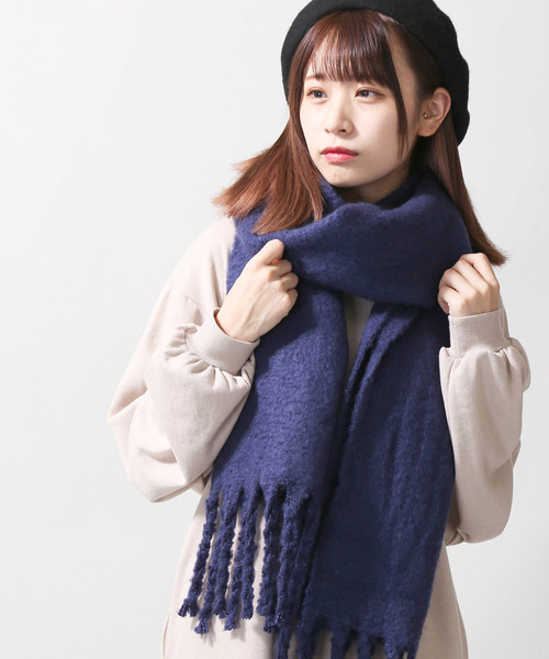 WEGO（ウィゴー）の「WEGO/ワイドフリンジストール（ストール/ショール・レディース・パープル/ネイビー/ブラウン/グレー/イエロー・FREE）」の4枚目の写真