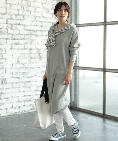 AMERICAN HOLIC（アメリカンホリック）の「ヘンリーネックワッフルマキシワンピース（ワンピース・レディース・チャコールグレー/グレー系その他/ベージュ系その他・M/L）」の2枚目の写真
