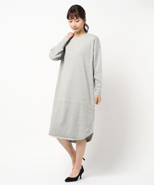 AMERICAN HOLIC（アメリカンホリック）の「ヘンリーネックワッフルマキシワンピース（ワンピース・レディース・チャコールグレー/グレー系その他/ベージュ系その他・M/L）」の4枚目の写真