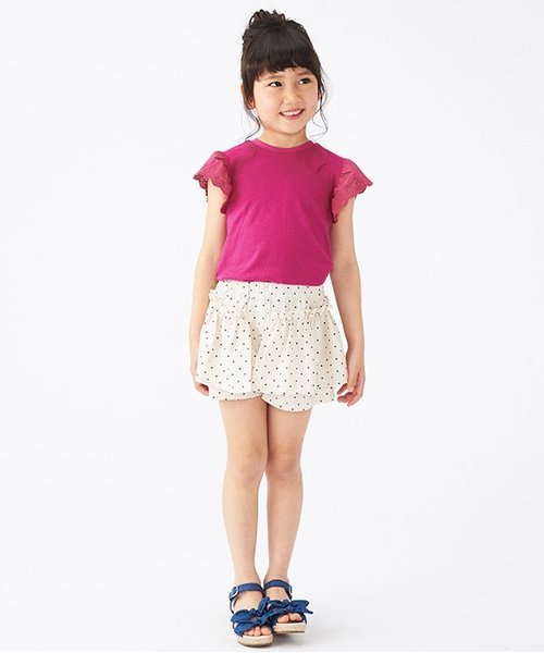 apres les cours(アプレレクール)の「袖レースTシャツ_接触冷感(Tシャツ/カットソー・キッズ・ミント/ネイビー/オフホワイト/ローズ・80/90/100/110/120/130/140)」の7枚目の写真