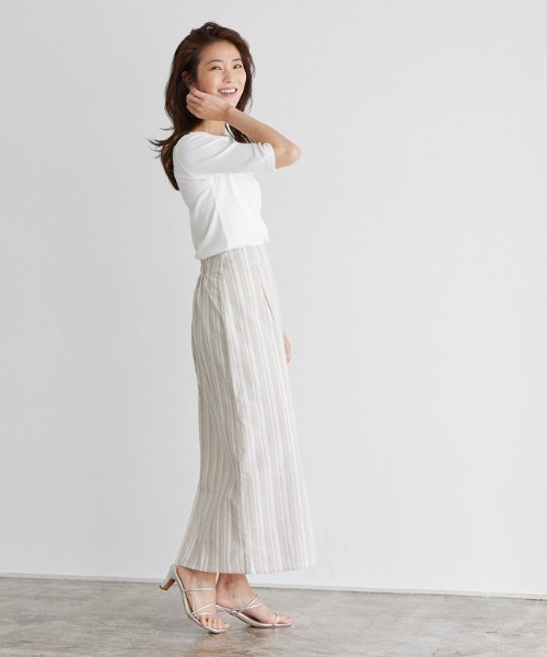 Pierrot（ピエロ）の「テレコリブボートネック五分袖トップス（Tシャツ/カットソー・レディース・ホワイト×ブラック/ブラック×ホワイト/ブラック/オフホワイト/モカ/ホワイト×ブラウン・M/L）」の21枚目の写真