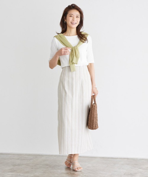 Pierrot（ピエロ）の「テレコリブボートネック五分袖トップス（Tシャツ/カットソー・レディース・ホワイト×ブラック/ブラック×ホワイト/ブラック/オフホワイト/モカ/ホワイト×ブラウン・M/L）」の20枚目の写真