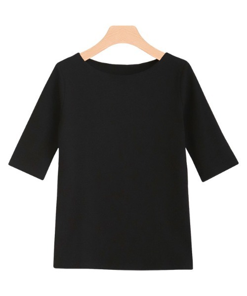 Pierrot（ピエロ）の「テレコリブボートネック五分袖トップス（Tシャツ/カットソー・レディース・ホワイト×ブラック/ブラック×ホワイト/ブラック/オフホワイト/モカ/ホワイト×ブラウン・M/L）」の13枚目の写真