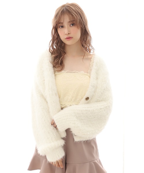 one after another NICE CLAUP（ワンアフターアナザーナイスクラップ）の「フェザーニットカーディガン（カーディガン/ボレロ・レディース・アイボリー/ミント/ラベンダー/オレンジ・FREE）」の2枚目の写真