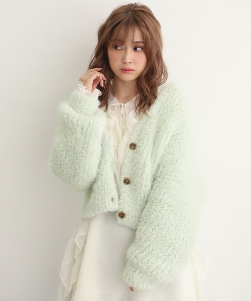 one after another NICE CLAUP（ワンアフターアナザーナイスクラップ）の「フェザーニットカーディガン（カーディガン/ボレロ・レディース・アイボリー/ミント/ラベンダー/オレンジ・FREE）」の3枚目の写真