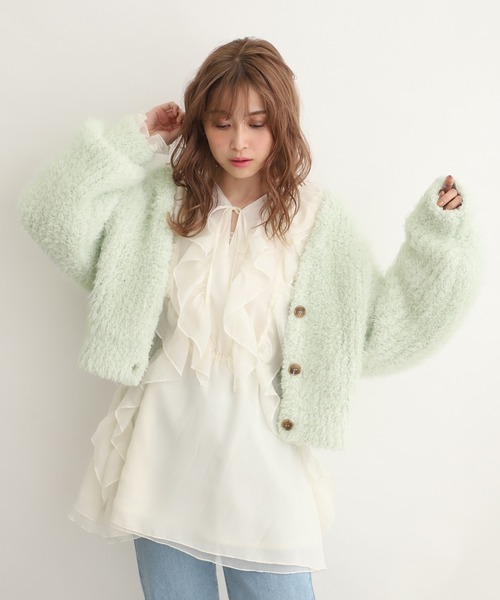 one after another NICE CLAUP（ワンアフターアナザーナイスクラップ）の「フェザーニットカーディガン（カーディガン/ボレロ・レディース・アイボリー/ミント/ラベンダー/オレンジ・FREE）」の5枚目の写真