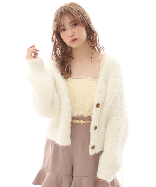 one after another NICE CLAUP（ワンアフターアナザーナイスクラップ）の「フェザーニットカーディガン（カーディガン/ボレロ・レディース・アイボリー/ミント/ラベンダー/オレンジ・FREE）」の10枚目の写真