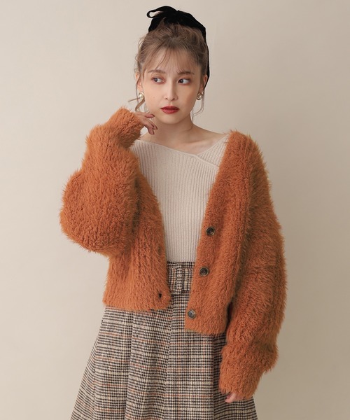 one after another NICE CLAUP（ワンアフターアナザーナイスクラップ）の「フェザーニットカーディガン（カーディガン/ボレロ・レディース・アイボリー/ミント/ラベンダー/オレンジ・FREE）」の8枚目の写真