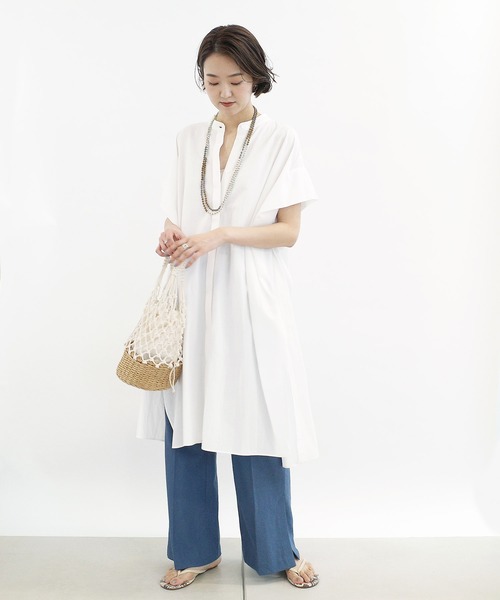 DouDou(ドゥドゥ)の「綿レーヨンBIGシャツ(シャツ/ブラウス・レディース・オフホワイト/レンガ/ダークブラウン・FREE)」の2枚目の写真