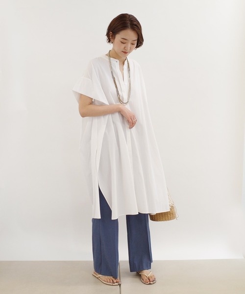 DouDou(ドゥドゥ)の「綿レーヨンBIGシャツ(シャツ/ブラウス・レディース・オフホワイト/レンガ/ダークブラウン・FREE)」の10枚目の写真