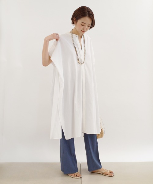 DouDou(ドゥドゥ)の「綿レーヨンBIGシャツ(シャツ/ブラウス・レディース・オフホワイト/レンガ/ダークブラウン・FREE)」の4枚目の写真