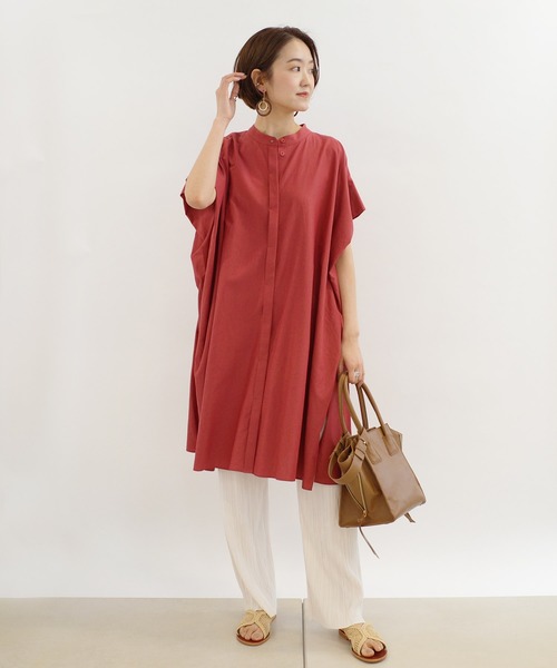 DouDou(ドゥドゥ)の「綿レーヨンBIGシャツ(シャツ/ブラウス・レディース・オフホワイト/レンガ/ダークブラウン・FREE)」の5枚目の写真