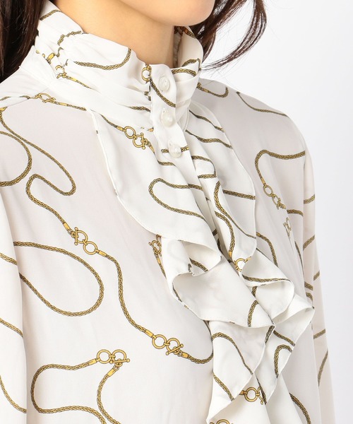 NARACAMICIE(ナラカミーチェ)の「ループジョーゼットプリントフリルブラウス(シャツ/ブラウス・レディース・ホワイト/ネイビー・MEDIUM/SMALL/LARGE)」の7枚目の写真