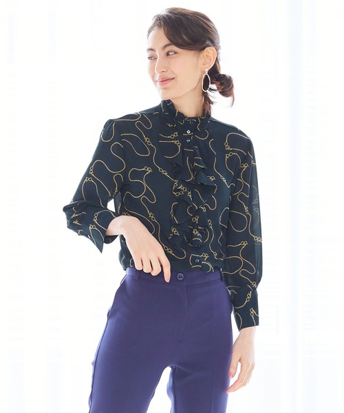 NARACAMICIE(ナラカミーチェ)の「ループジョーゼットプリントフリルブラウス(シャツ/ブラウス・レディース・ホワイト/ネイビー・MEDIUM/SMALL/LARGE)」の17枚目の写真