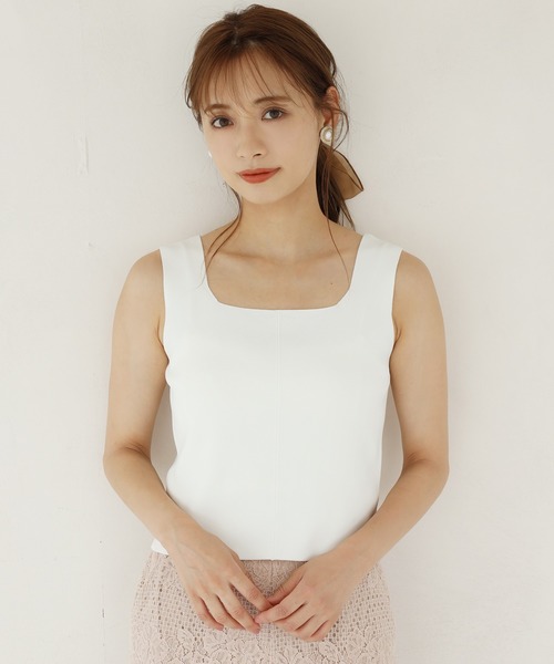 one after another NICE CLAUP（ワンアフターアナザーナイスクラップ）の「ニットタンクトップビスチェ（タンクトップ・レディース・オフホワイト/グリーン/ブルーグレー/コーラル・FREE）」の2枚目の写真