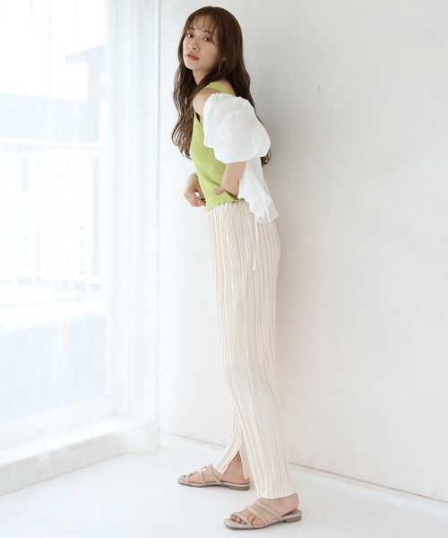 one after another NICE CLAUP（ワンアフターアナザーナイスクラップ）の「ニットタンクトップビスチェ（タンクトップ・レディース・オフホワイト/グリーン/ブルーグレー/コーラル・FREE）」の16枚目の写真