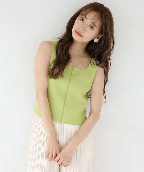 one after another NICE CLAUP（ワンアフターアナザーナイスクラップ）の「ニットタンクトップビスチェ（タンクトップ・レディース・オフホワイト/グリーン/ブルーグレー/コーラル・FREE）」の5枚目の写真