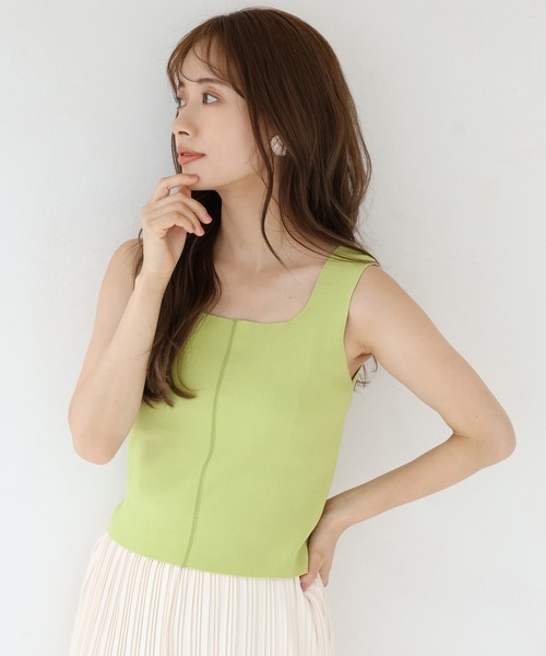 one after another NICE CLAUP（ワンアフターアナザーナイスクラップ）の「ニットタンクトップビスチェ（タンクトップ・レディース・オフホワイト/グリーン/ブルーグレー/コーラル・FREE）」の8枚目の写真