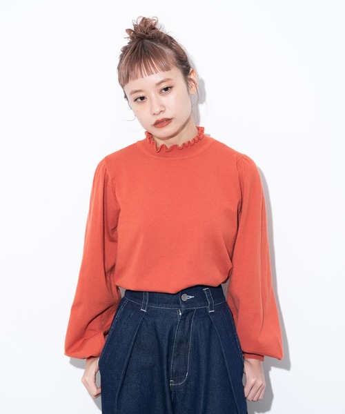 MERLOT（メルロー）の「スタンドフリルニット（ニット/セーター・レディース・ライトブルー/ブラック/オレンジ/ナチュラル/ライトパープル・FREE）」の11枚目の写真