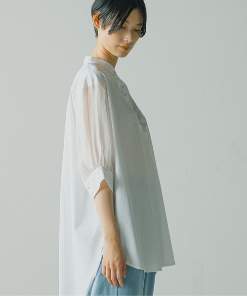 WHYTO.(ホワイト)の「「WHYTO / ホワイト」コットンタッチシアースリーブブラウス(シャツ/ブラウス・レディース・ホワイト/ブラック・38/36)」の1枚目の写真