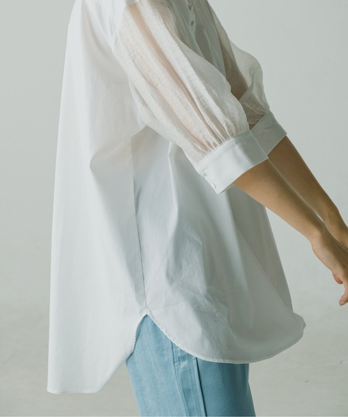 WHYTO.(ホワイト)の「「WHYTO / ホワイト」コットンタッチシアースリーブブラウス(シャツ/ブラウス・レディース・ホワイト/ブラック・38/36)」の3枚目の写真