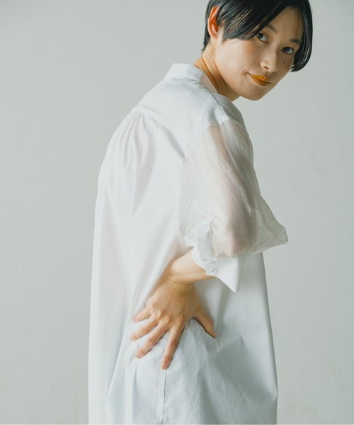 WHYTO.(ホワイト)の「「WHYTO / ホワイト」コットンタッチシアースリーブブラウス(シャツ/ブラウス・レディース・ホワイト/ブラック・38/36)」の4枚目の写真