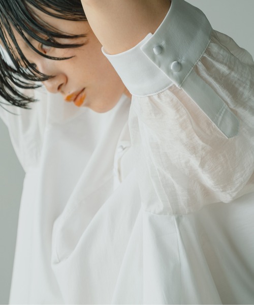 WHYTO.(ホワイト)の「「WHYTO / ホワイト」コットンタッチシアースリーブブラウス(シャツ/ブラウス・レディース・ホワイト/ブラック・38/36)」の5枚目の写真