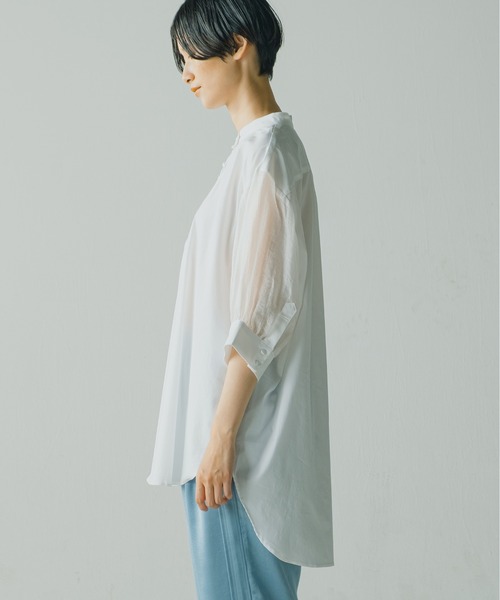 WHYTO.(ホワイト)の「「WHYTO / ホワイト」コットンタッチシアースリーブブラウス(シャツ/ブラウス・レディース・ホワイト/ブラック・38/36)」の7枚目の写真