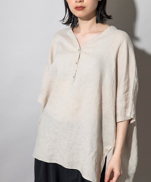 Munich（ミューニック）の「フレンチリネンキャンバス　ビッグプルオーバー（シャツ/ブラウス・レディース・ダークブラウン/パープル/ナチュラル/ホワイト・FREE）」の3枚目の写真