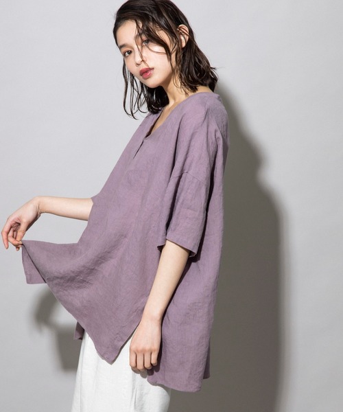 Munich（ミューニック）の「フレンチリネンキャンバス　ビッグプルオーバー（シャツ/ブラウス・レディース・ダークブラウン/パープル/ナチュラル/ホワイト・FREE）」の21枚目の写真