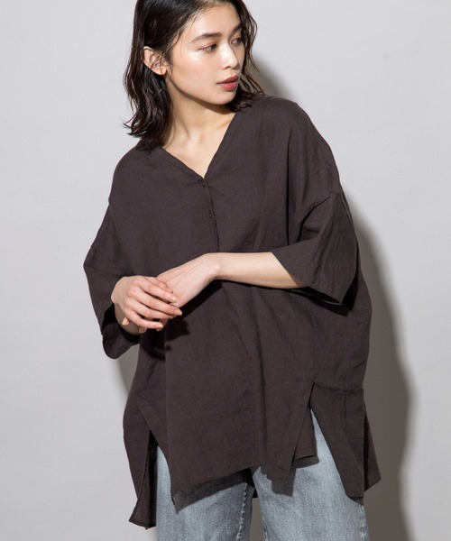 Munich（ミューニック）の「フレンチリネンキャンバス　ビッグプルオーバー（シャツ/ブラウス・レディース・ダークブラウン/パープル/ナチュラル/ホワイト・FREE）」の18枚目の写真