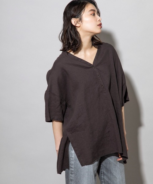 Munich（ミューニック）の「フレンチリネンキャンバス　ビッグプルオーバー（シャツ/ブラウス・レディース・ダークブラウン/パープル/ナチュラル/ホワイト・FREE）」の8枚目の写真