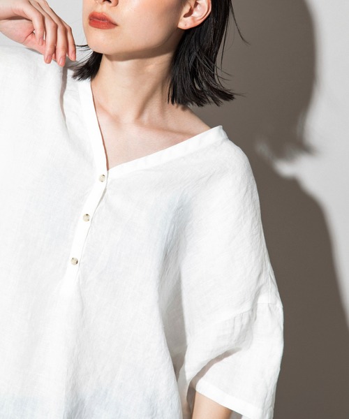 Munich（ミューニック）の「フレンチリネンキャンバス　ビッグプルオーバー（シャツ/ブラウス・レディース・ダークブラウン/パープル/ナチュラル/ホワイト・FREE）」の20枚目の写真