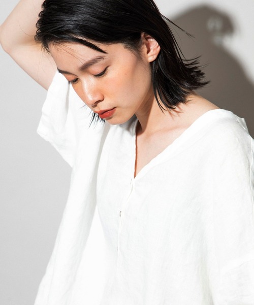 Munich（ミューニック）の「フレンチリネンキャンバス　ビッグプルオーバー（シャツ/ブラウス・レディース・ダークブラウン/パープル/ナチュラル/ホワイト・FREE）」の10枚目の写真