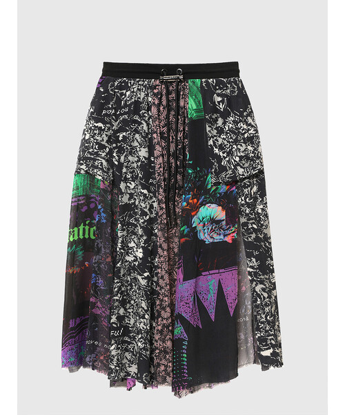 DIESEL（ディーゼル）の「レディース スカート オールオーバープリント パッチワーク ロング（スカート・レディース・ブラック・SMALL/MEDIUM/LARGE）」の2枚目の写真