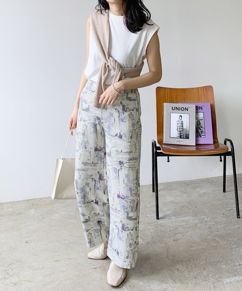 LIAN（リアン）の「水彩柄ストレートパンツ（その他パンツ・レディース・パープル/グリーン・FREE）」の3枚目の写真