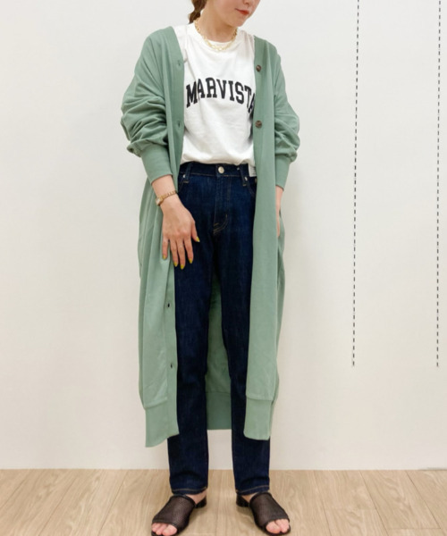 Green　Parks（グリーンパークス）の「カットロングカーデ＊（カーディガン/ボレロ・レディース・ライトグレー/ベージュ/グリーン・FREE）」の3枚目の写真