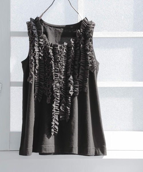 osharewalker（オシャレウォーカー）の「【廃盤】『ボリュームレースフリルタンク』（タンクトップ・レディース・ブラック/オフホワイト/グリーン/ピンク・2/1）」の12枚目の写真