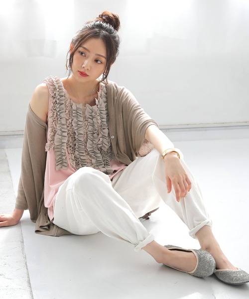 osharewalker（オシャレウォーカー）の「【廃盤】『ボリュームレースフリルタンク』（タンクトップ・レディース・ブラック/オフホワイト/グリーン/ピンク・2/1）」の18枚目の写真