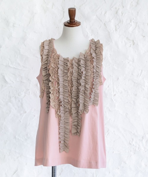 osharewalker（オシャレウォーカー）の「【廃盤】『ボリュームレースフリルタンク』（タンクトップ・レディース・ブラック/オフホワイト/グリーン/ピンク・2/1）」の20枚目の写真