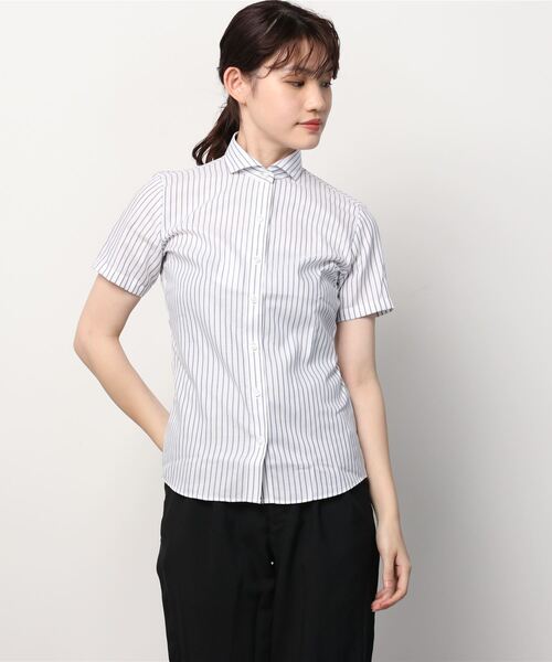 TOKYO SHIRTS（トウキョウシャツ）の「形態安定ノーアイロン ホリゾンタルワイド衿 半袖ビジネスワイシャツ（ビジネスシャツ・レディース・ネイビー・XL/XS/M/LL/S/L）」の7枚目の写真