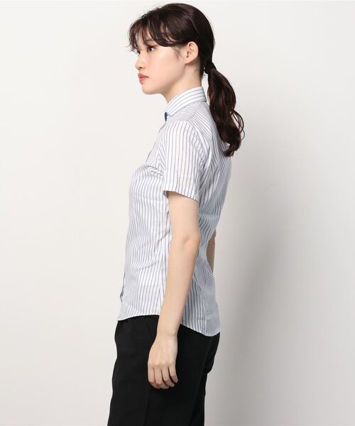 TOKYO SHIRTS（トウキョウシャツ）の「形態安定ノーアイロン ホリゾンタルワイド衿 半袖ビジネスワイシャツ（ビジネスシャツ・レディース・ネイビー・XL/XS/M/LL/S/L）」の8枚目の写真